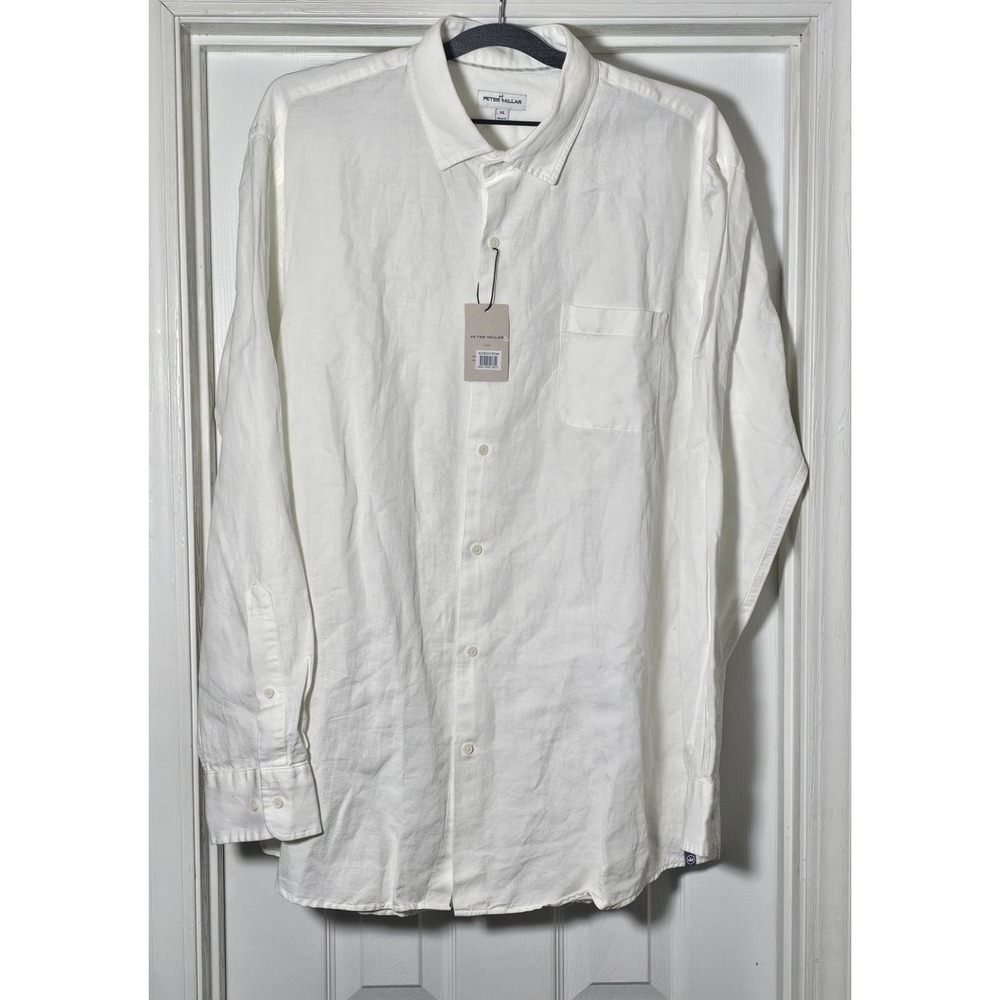 NEW MENS PETER MILLAR GOLF Long Sleeve Button CANAL LINEN COTTON DRESS Shirt XL